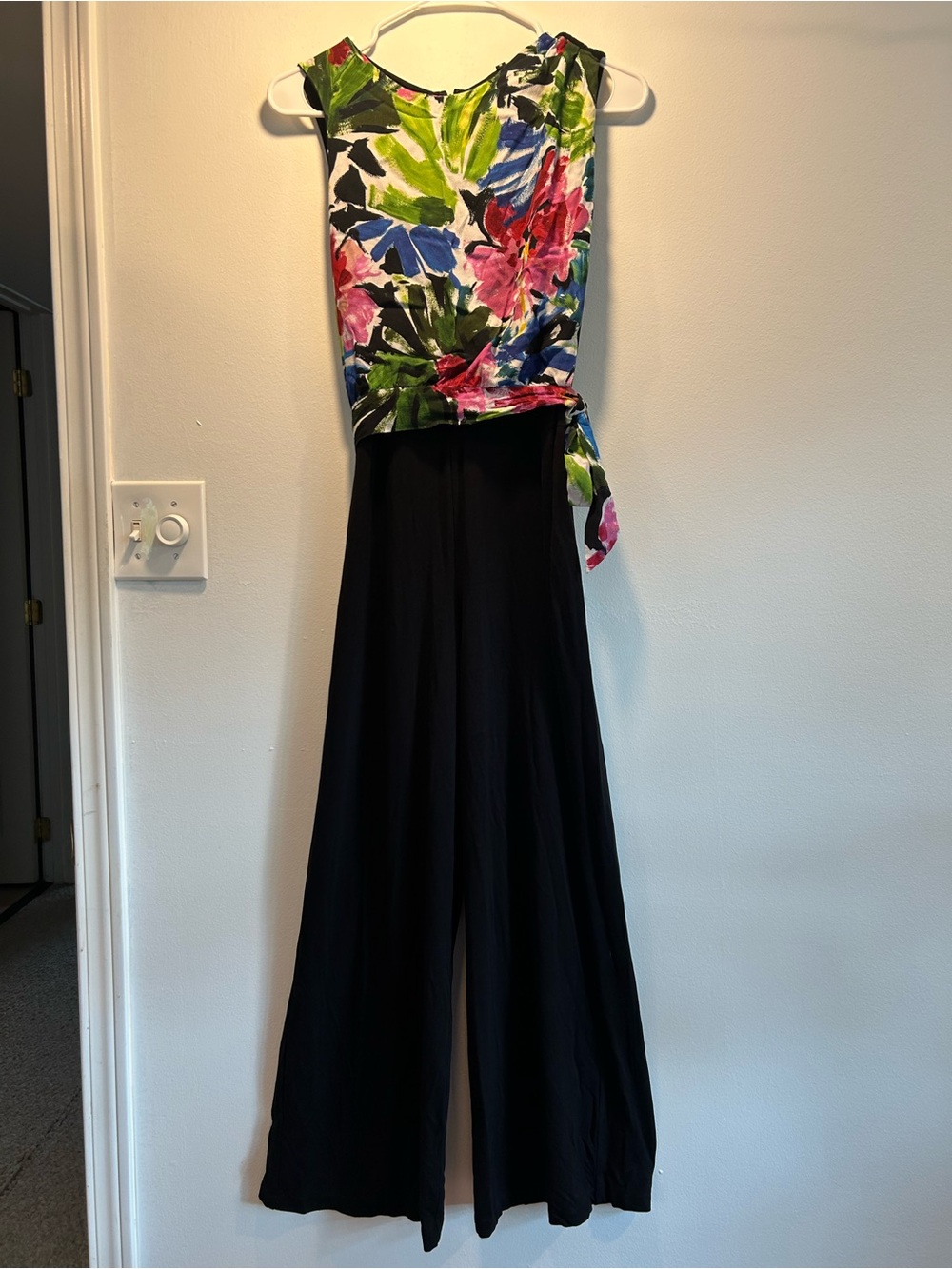 Desigual Fluid Tie-Waist Jumpsuit in Black and Tropical Flora Print